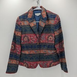 Napa Valley Tapestry Paisley Blazer Jacket Petite 4 Multi Color Eclectic Joyous